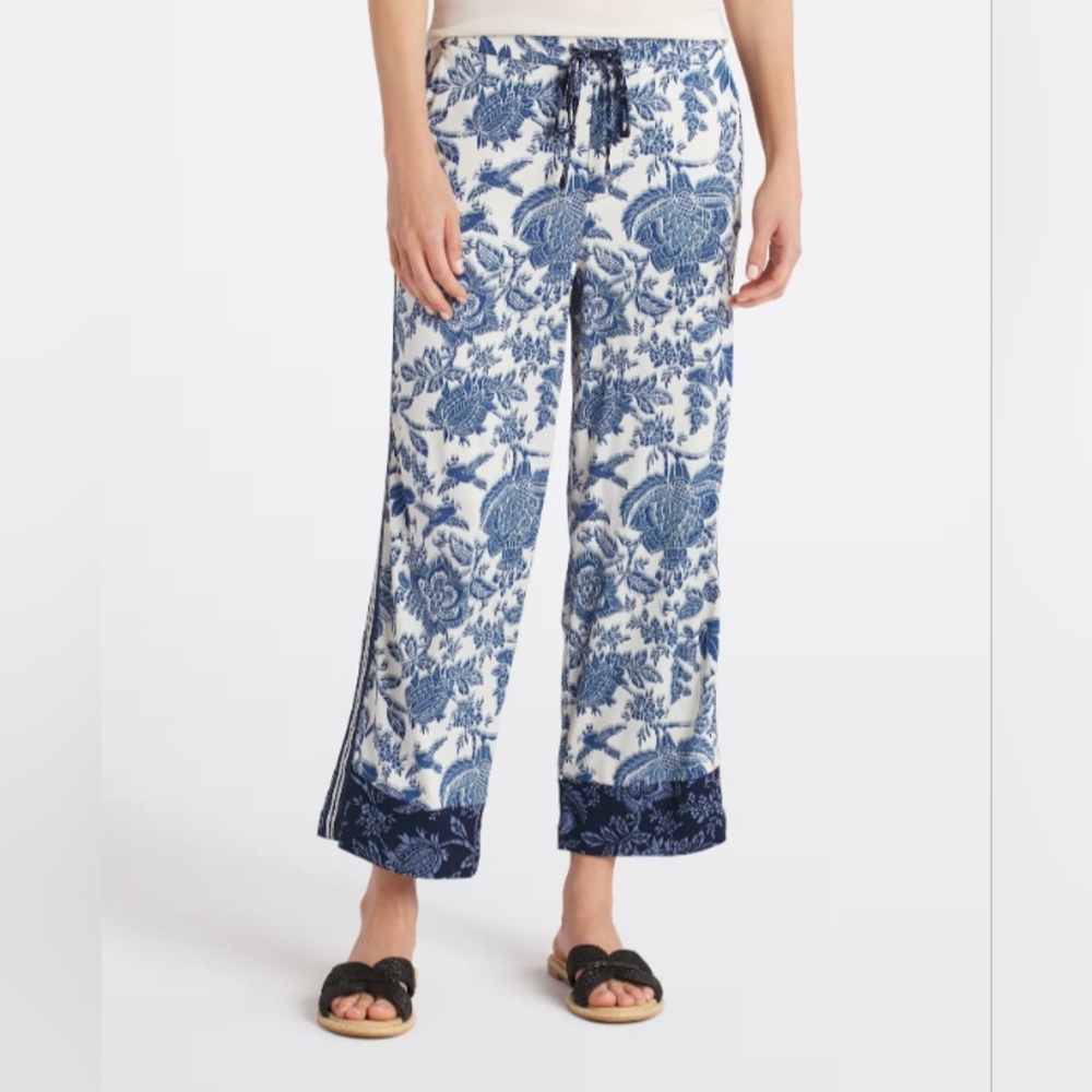 Liverpool Blue and White Floral Wide Leg Pants